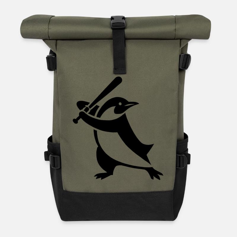 Pinguin Baseball Spieler Silhouette minimalistisch - Rolltop Rucksack - Olive/Schwarz