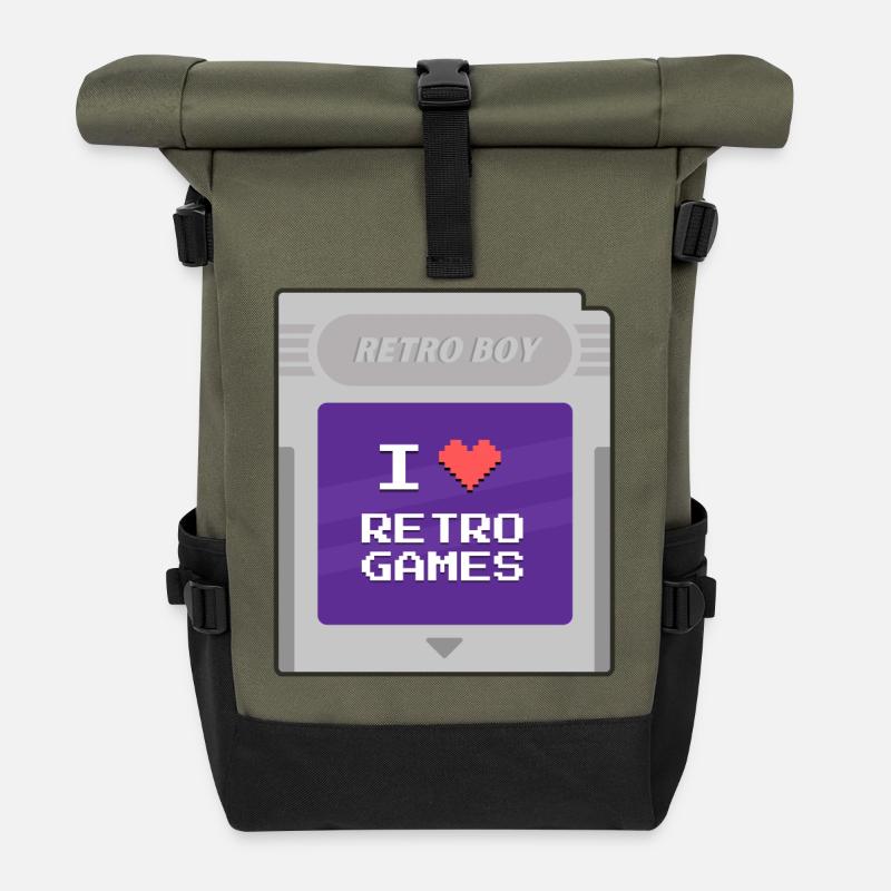 Retro Boy - Ich liebe Retrogames - Rolltop Rucksack - Olive/Schwarz