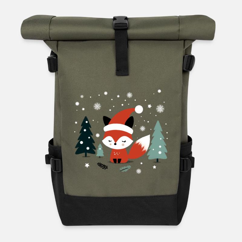Weihnachtsfuchs - Rolltop Rucksack - Olive/Schwarz