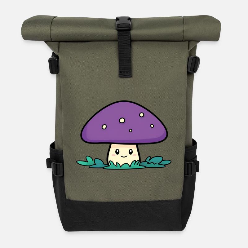 Purple Mushroom Cuddly Hero - Roll Top Backpack - olive/black