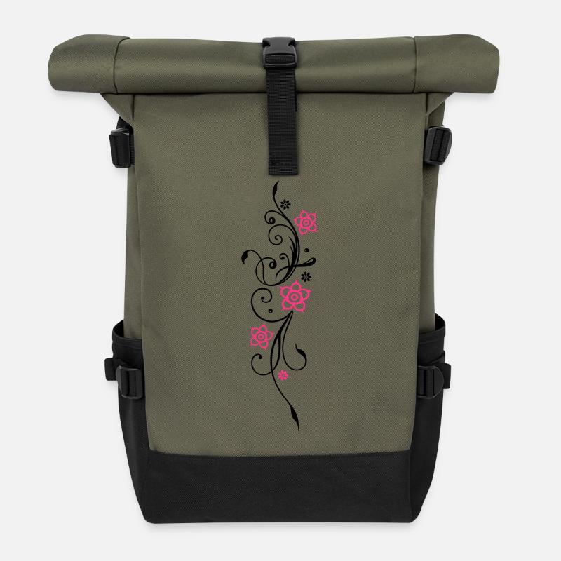 Belle fleurs en filigrane. Élément floral. - Sac à dos roll top - olive/noir