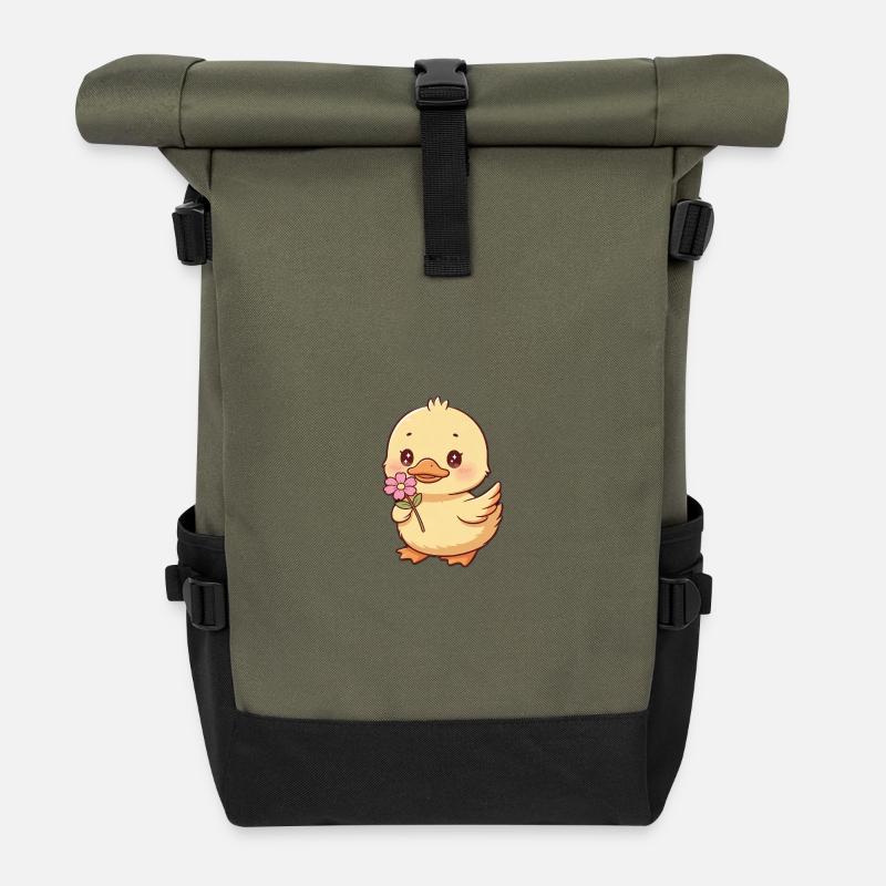 Chick with flower - Roll Top Backpack - olive/black