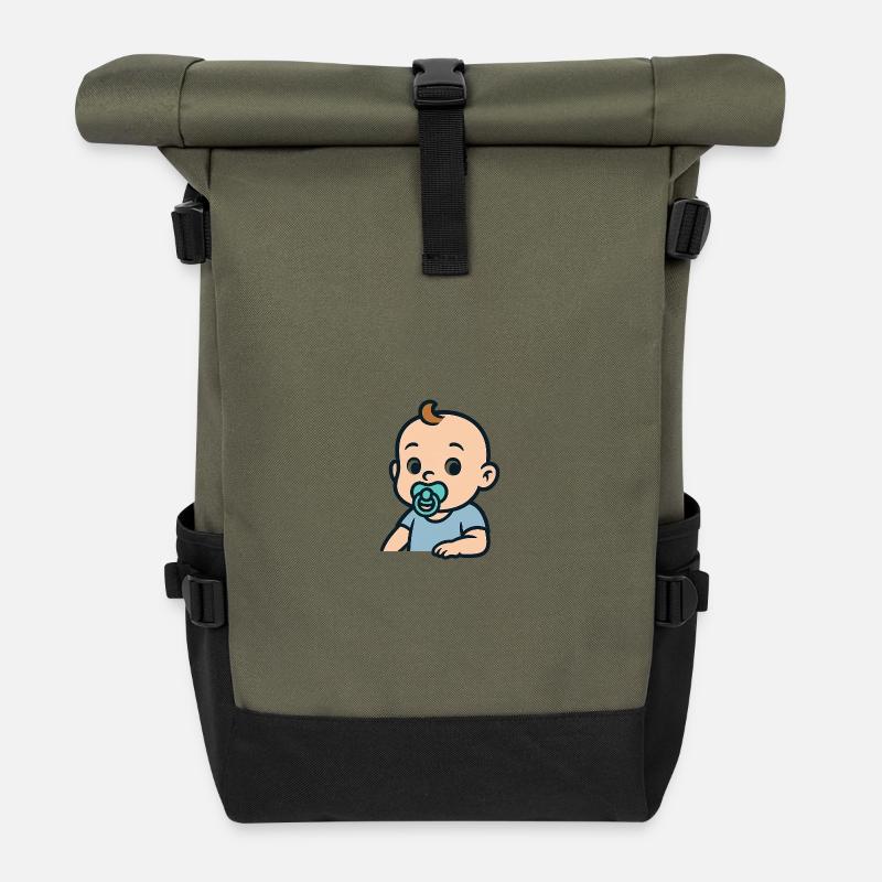 Cute baby with pacifier cartoon - Roll Top Backpack - olive/black