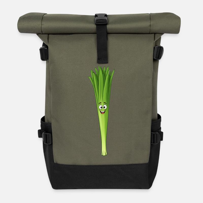 Lauch Lächel-Gesicht Cartoon - Rolltop Rucksack - Olive/Schwarz