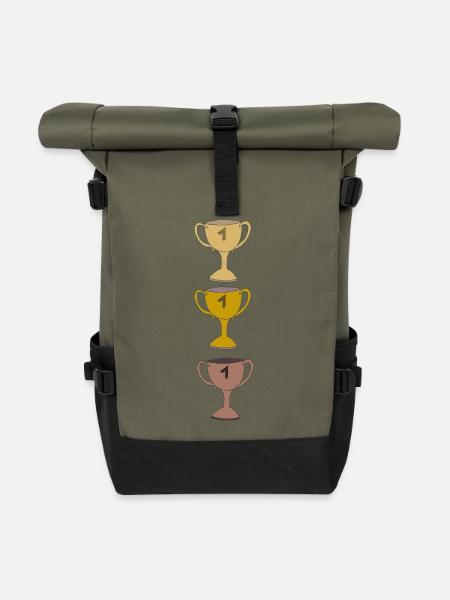 Elegante Siegerpokal Illustration - Rolltop Rucksack - Olive/Schwarz