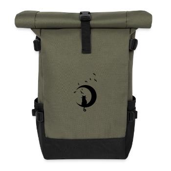 CAT ON MOON - Roll Top Backpack - olive/black - Front