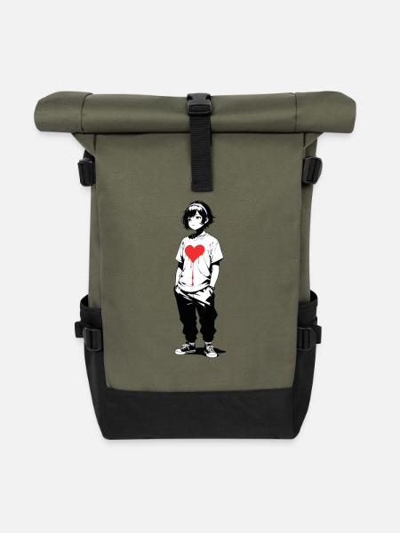 Streetart Mädchen 23250 - Rolltop Rucksack - Olive/Schwarz