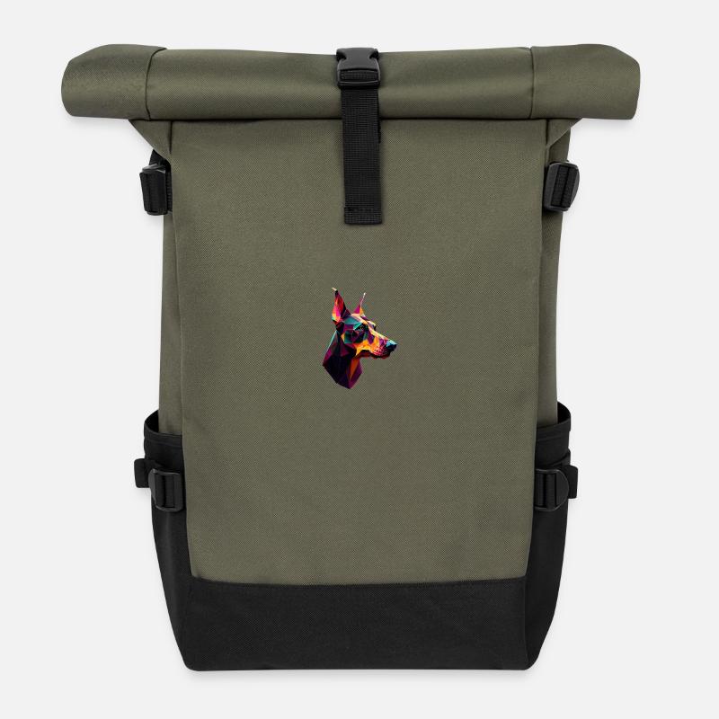 Doberman Dobermans Dog Dogs Puppy Doberman - Roll Top Backpack - olive/black
