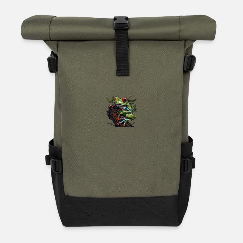 Tree Frog Baumfrösche Baumfrosch - Rolltop Rucksack - Olive/Schwarz