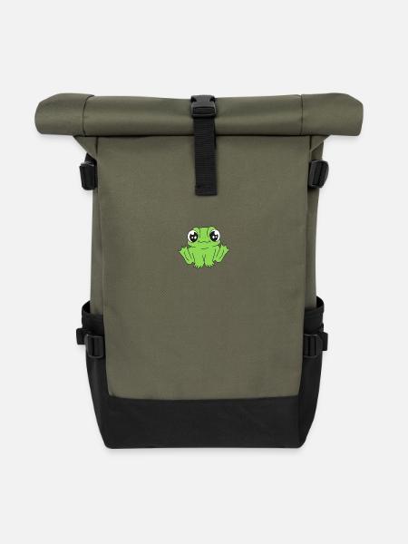 Kinder Kind Frosch Baby Kröte Frösche - Rolltop Rucksack - Olive/Schwarz