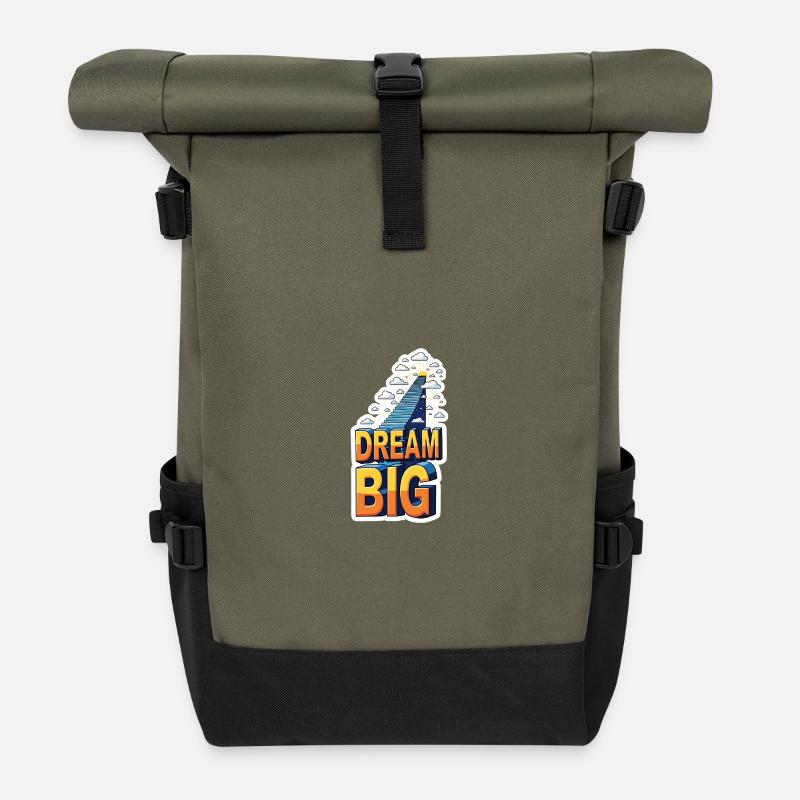 Traumgroße Treppe Aufstieg - Rolltop Rucksack - Olive/Schwarz