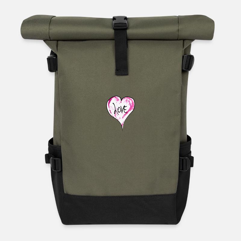 PINK LOVE - Rolltop Rucksack - Olive/Schwarz