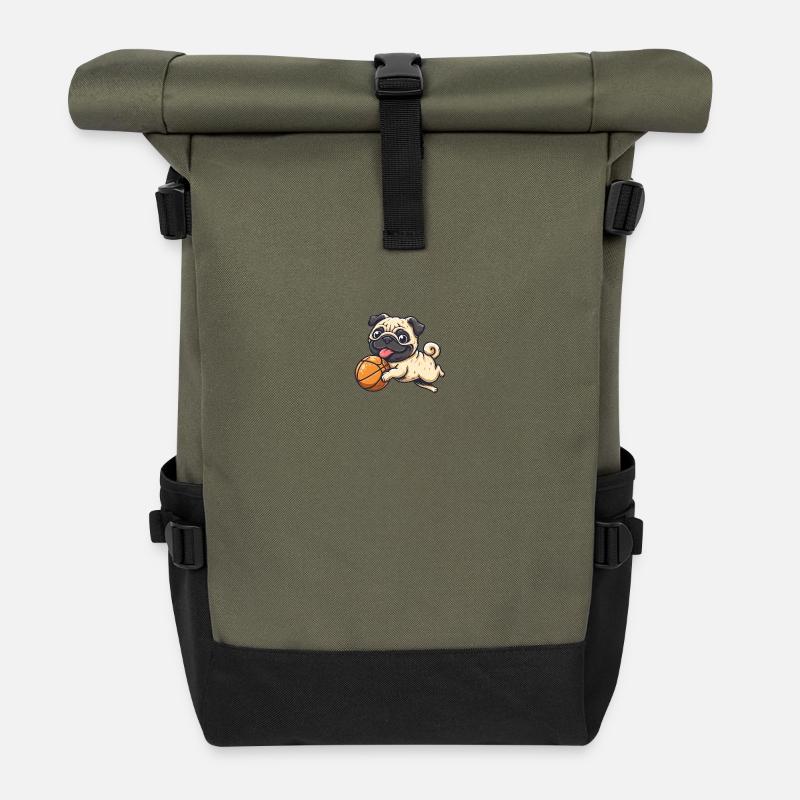 Basketball Mops: Ein vierbeiniger Basketballstar - Rolltop Rucksack - Olive/Schwarz