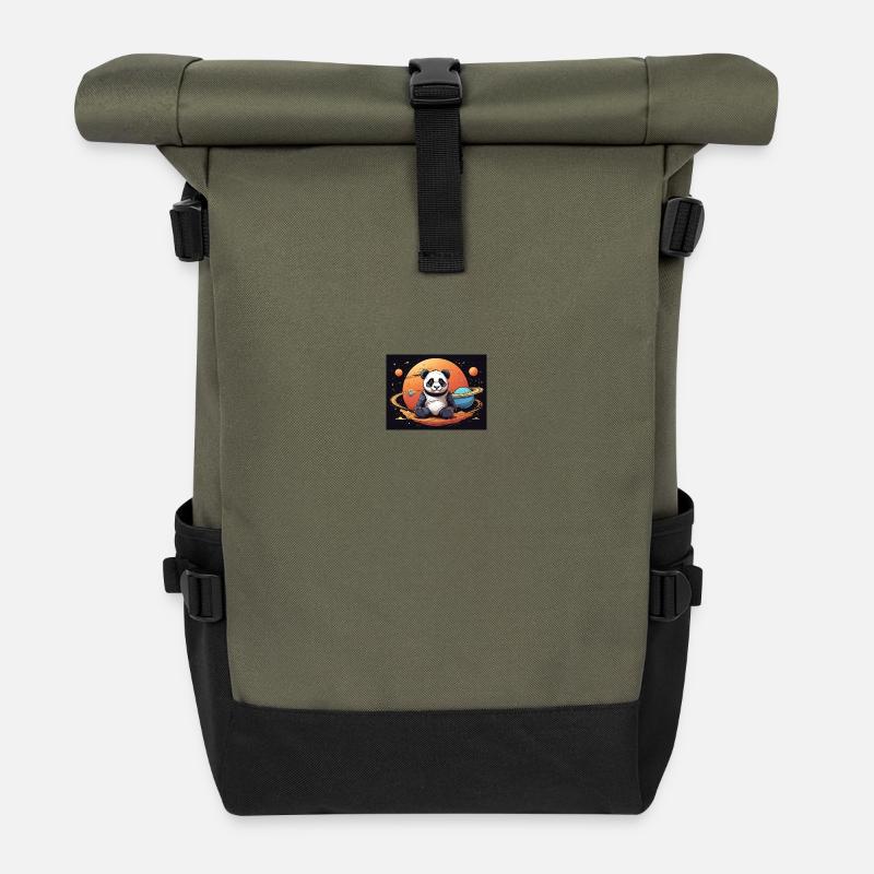 Panda im Weltraum - Rolltop Rucksack - Olive/Schwarz