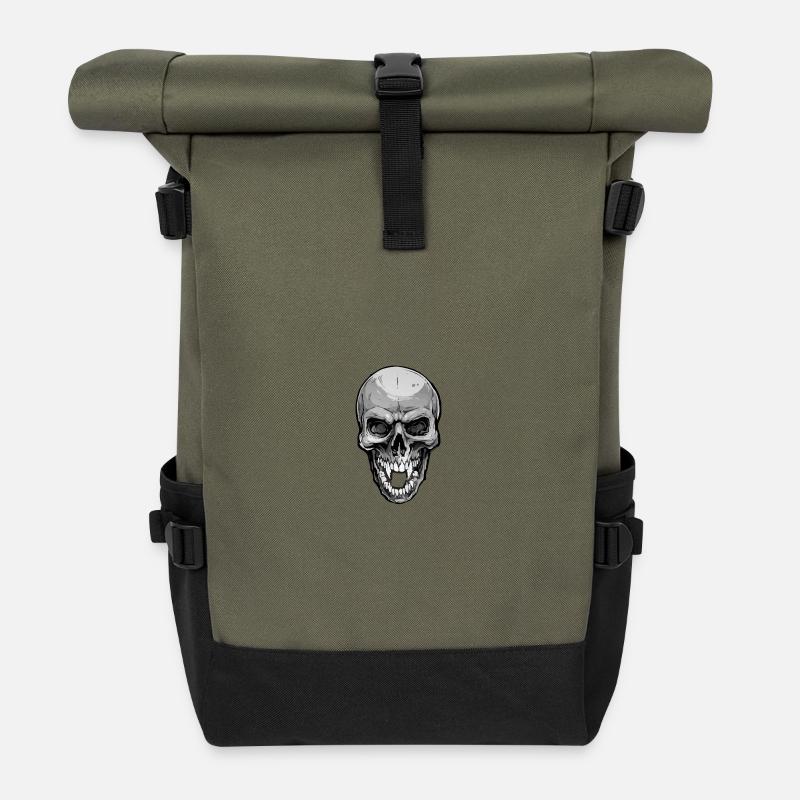 Aggressiver Halloween Totenschädel - Rolltop Rucksack - Olive/Schwarz