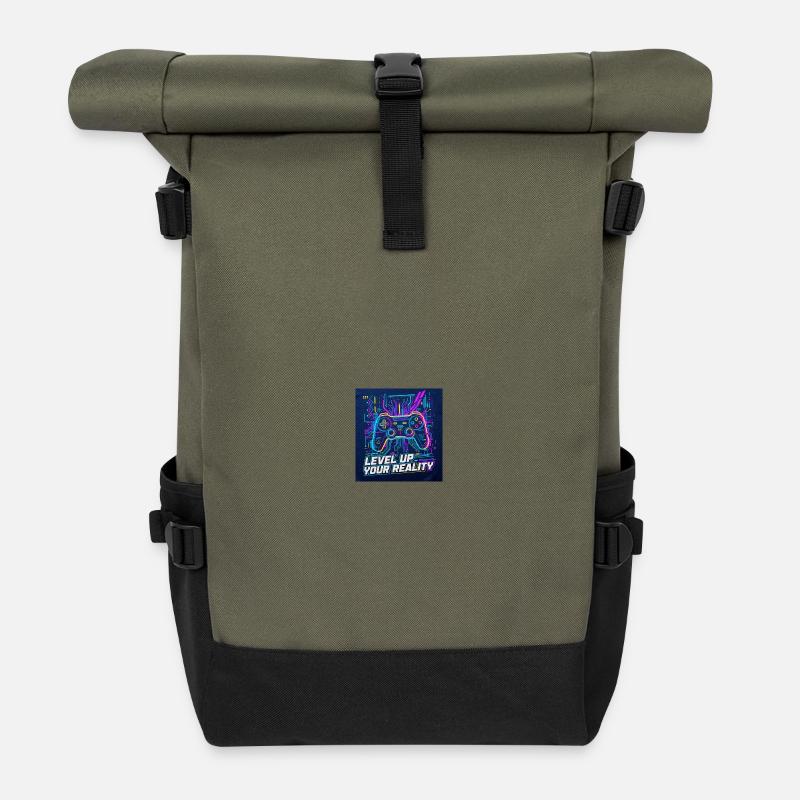 Level Up Your Reality Neon Controller - Rolltop Rucksack - Olive/Schwarz
