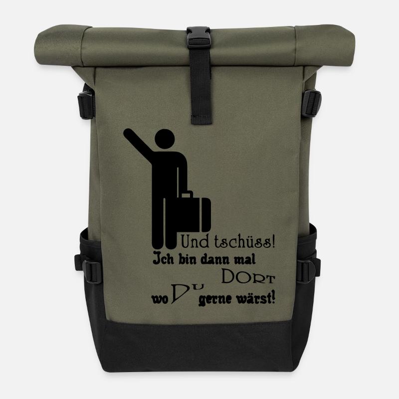 Und tschüss! Geschenk Rente Urlaub Spruch Fun - Rolltop Rucksack - Olive/Schwarz