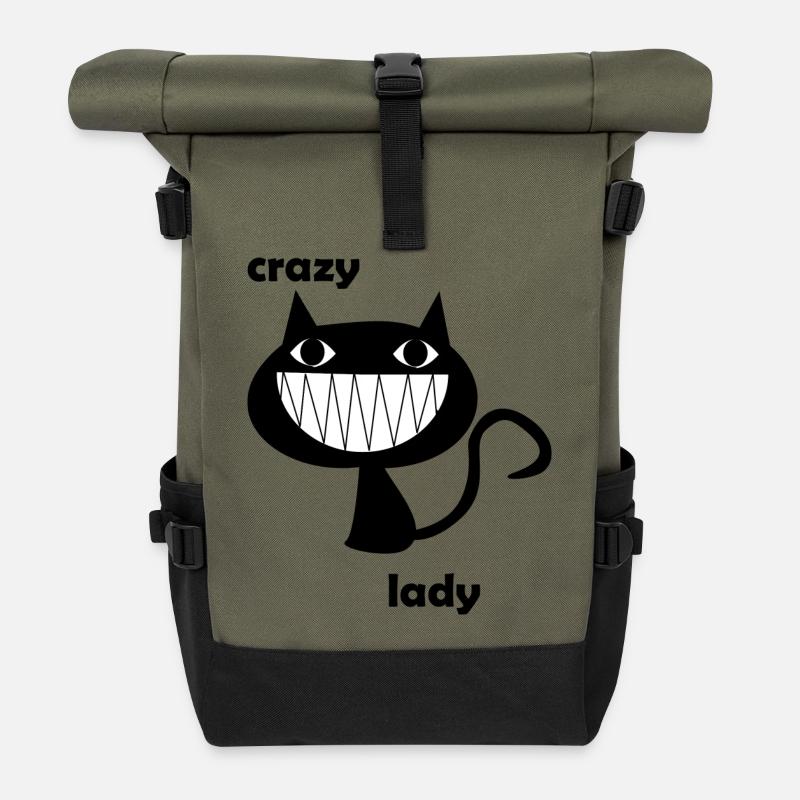 Crazy Cat Lady - Rolltop Rucksack - Olive/Schwarz