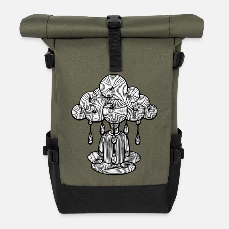 nuage lundi pluie, le lundi c'est nul... - Sac à dos roll top - olive/noir