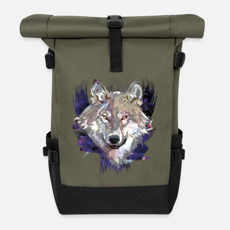 Wolf | Tier | Grauer Wolf - Rolltop Rucksack - Olive/Schwarz