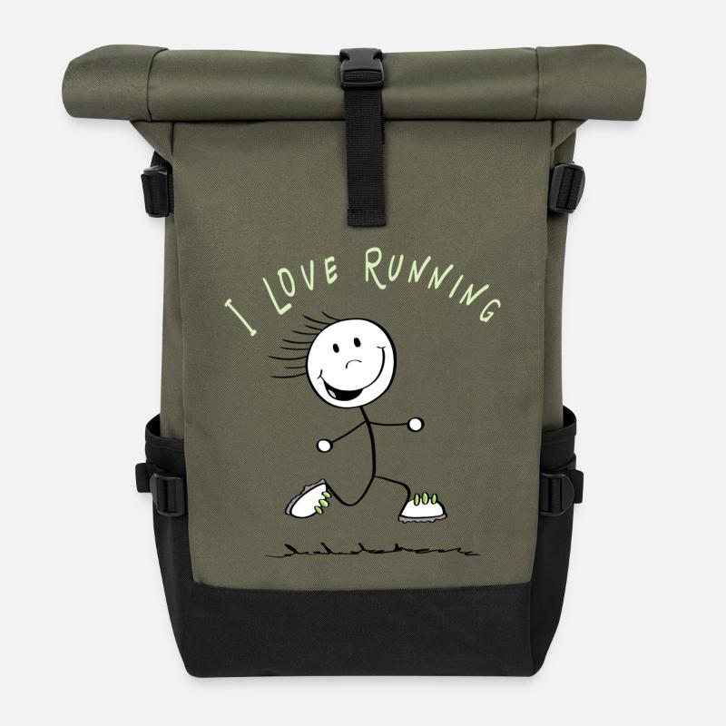 I Love Running Strichmännchen - Läufer - Rolltop Rucksack - Olive/Schwarz