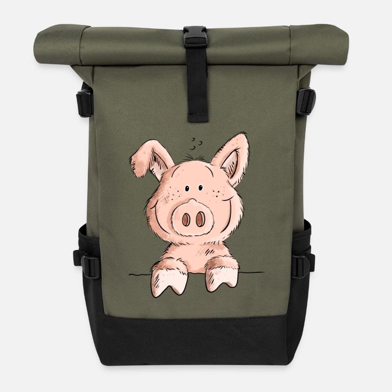 Cute Pig I Schwein Comic I Tiermotiv I Fun Ferkel - Rolltop Rucksack - Olive/Schwarz