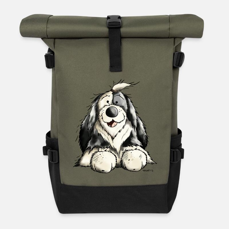 Old English Sheepdog - Roll Top Backpack - olive/black
