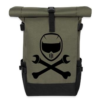 Sport Motorradhelm mit Kochen Schraubenschlüssel - Rolltop Rucksack - Olive/Schwarz - Vorne