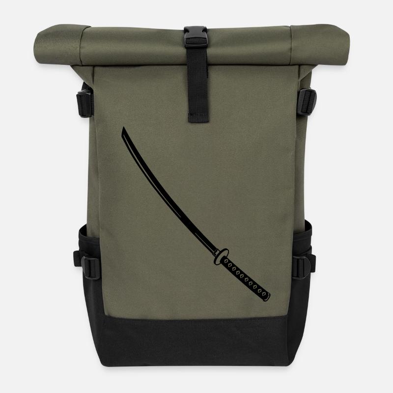 Katana japanisches Schwert - Rolltop Rucksack - Olive/Schwarz