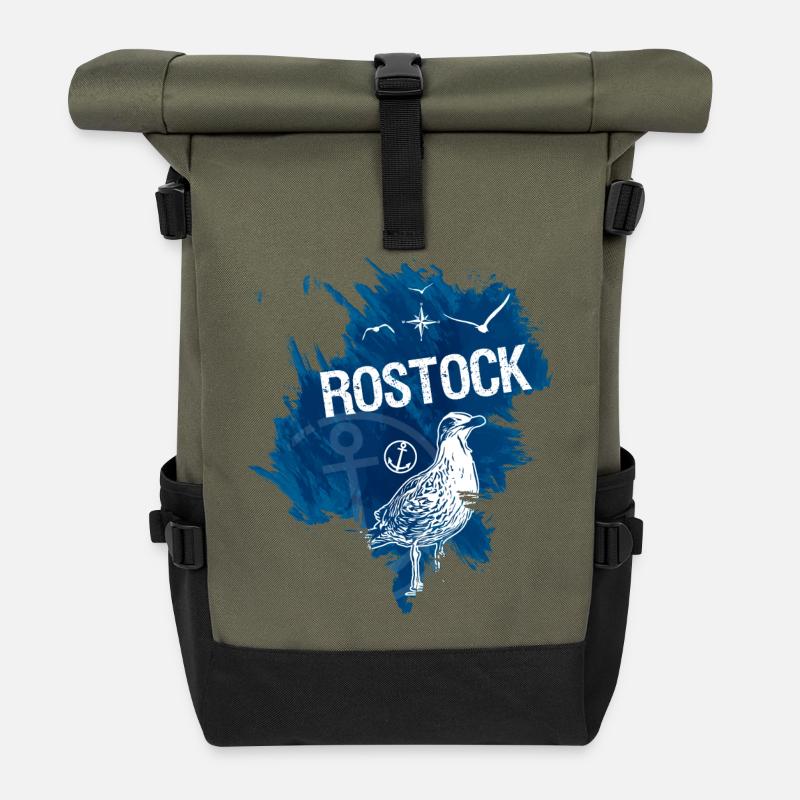 Rostock - Ostsee - Rolltop Rucksack - Olive/Schwarz