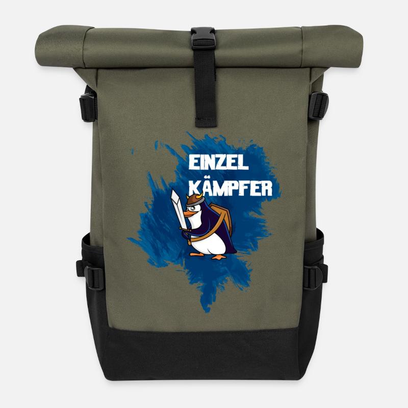 Einzelkämpfer Wikinger-Pinguin - Rolltop Rucksack - Olive/Schwarz