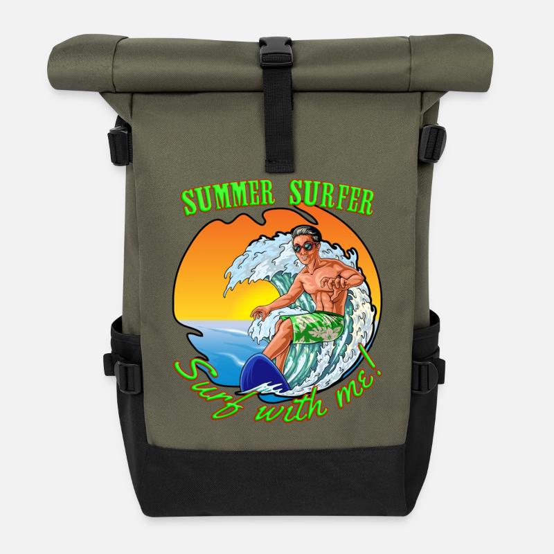 summer surfer - Roll Top Backpack - olive/black