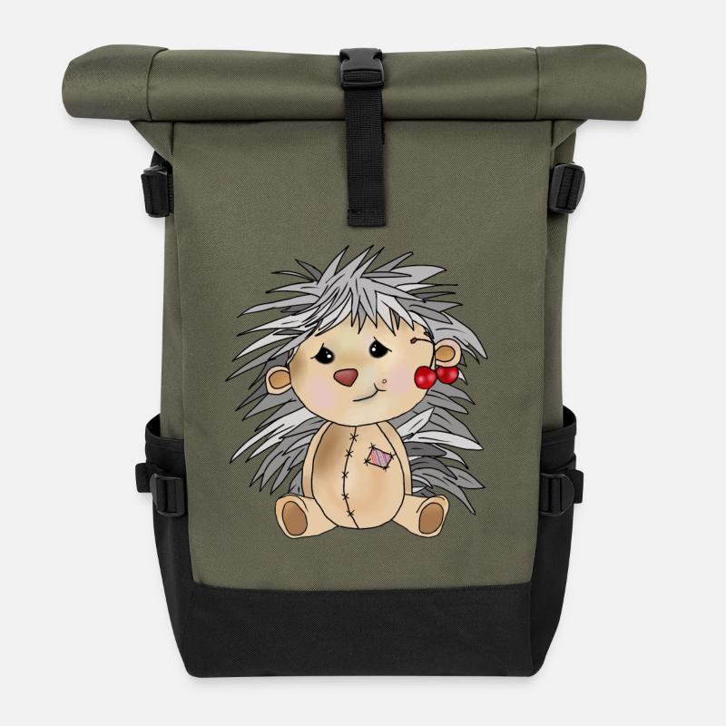 Igel mit Kirschen - Rolltop Rucksack - Olive/Schwarz