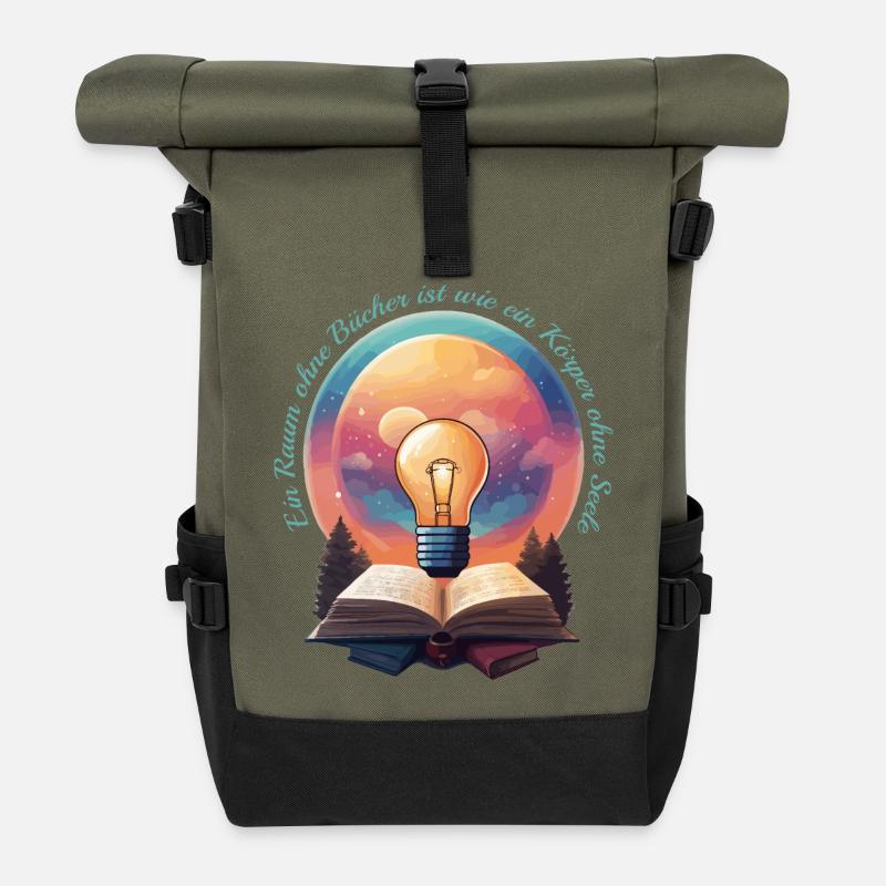 Bücher Nerd - Rolltop Rucksack - Olive/Schwarz