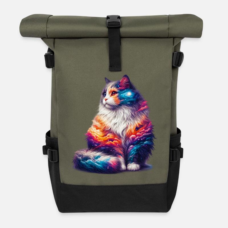 Katze - Rolltop Rucksack - Olive/Schwarz