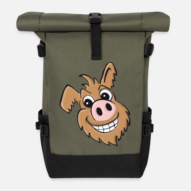 Chien cochon - amical - Sac à dos roll top - olive/noir