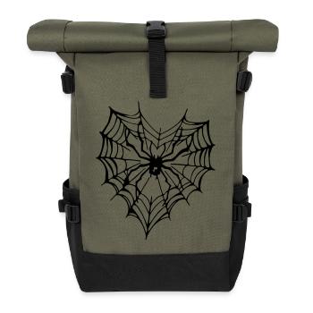 Spinnen Tattoo - Spider Tattoo - Rolltop Rucksack - Olive/Schwarz - Vorne