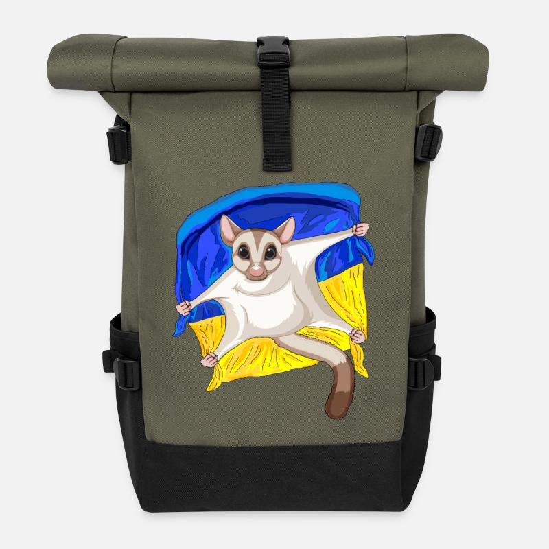 Niedlicher Sugar Glider mit Ukraine Flagge - Rolltop Rucksack - Olive/Schwarz
