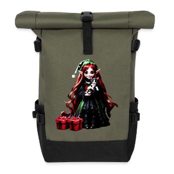 Weihnachtself mit Kätzchen. - Rolltop Rucksack - Olive/Schwarz - Vorne