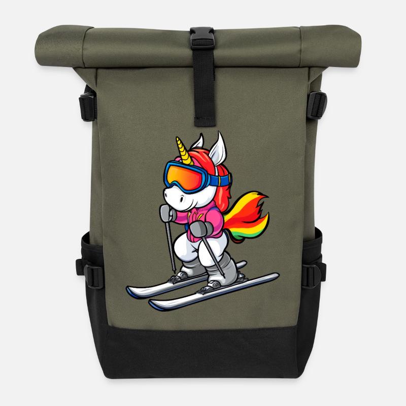 Ski Einhorn - Rolltop Rucksack - Olive/Schwarz