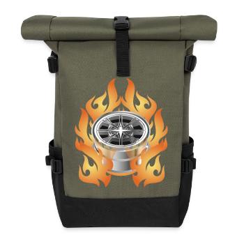Hot Shiny Car Rim With Flames - Roll Top Backpack - olive/black - Front
