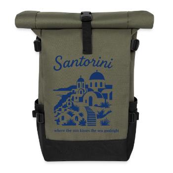 Santorini Sonnenuntergänge Berglandschaft Design - Rolltop Rucksack - Olive/Schwarz - Vorne