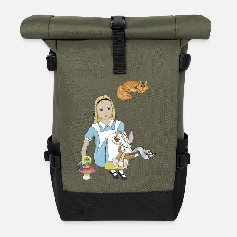 Alice in Wonderland - Roll Top Backpack - olive/black