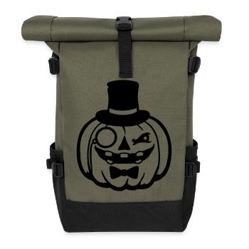 Vornehmer Kürbis Zylinder Monokel Halloween reich - Rolltop Rucksack - Olive/Schwarz - Vorne