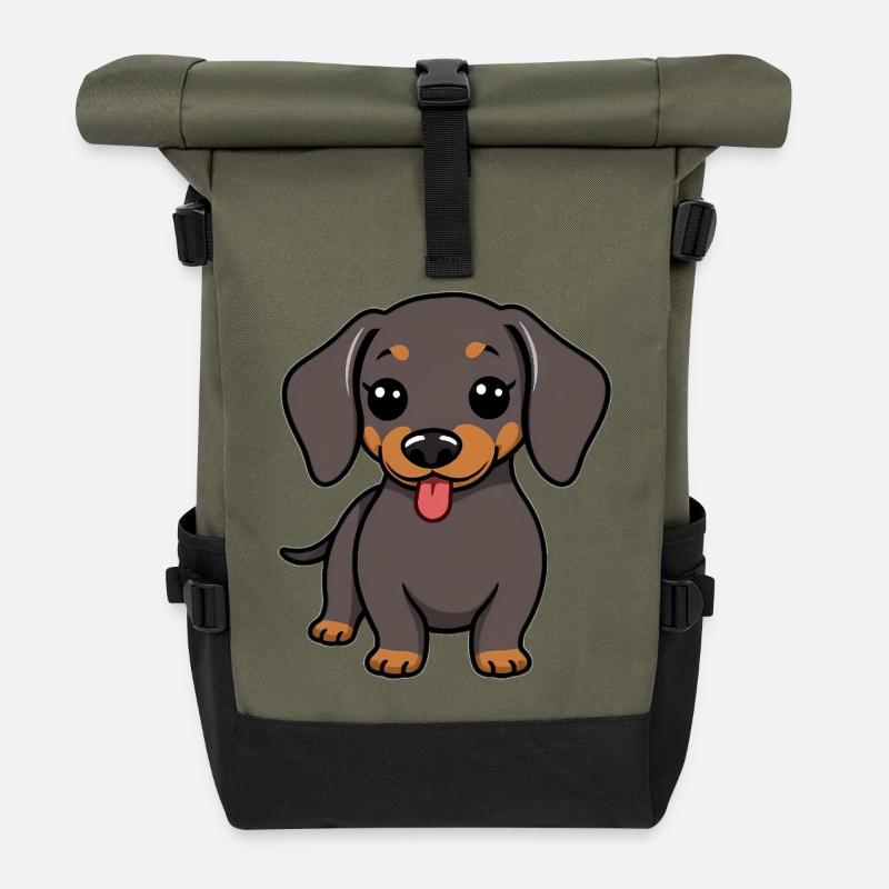 Chien teckel - Sac à dos roll top - olive/noir