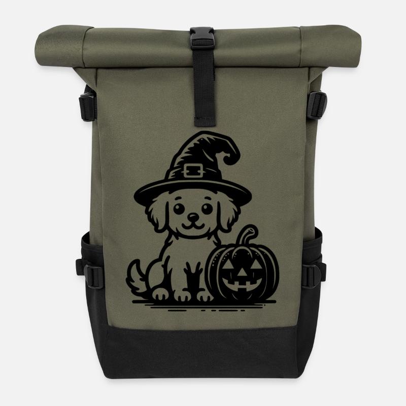 Pattes et citrouilles - Sac à dos roll top - olive/noir