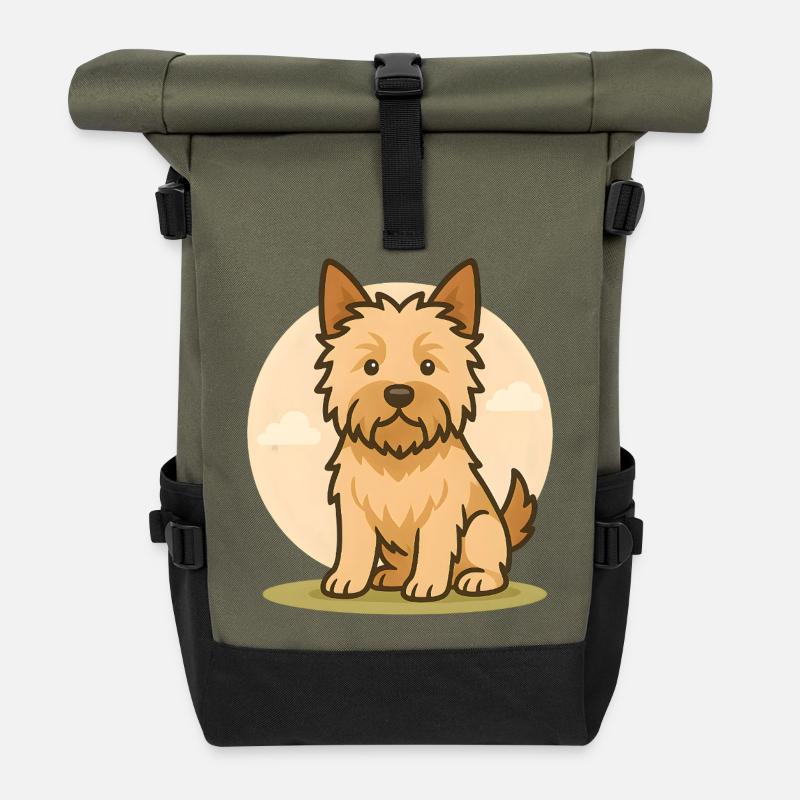 Cairn Terrier Dog in Round Background - Roll Top Backpack - olive/black