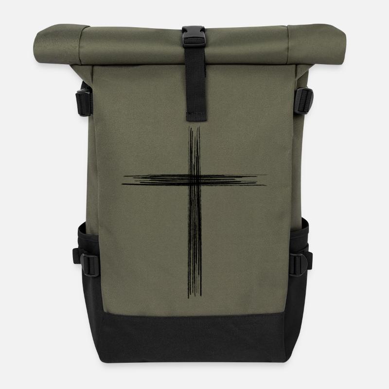 Jesus Cross - Roll Top Backpack - olive/black