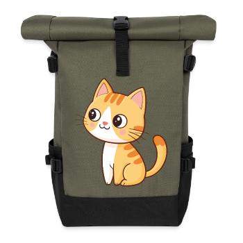Kawaii orange kitten sitting with mischievous smile - Roll Top Backpack - olive/black - Front