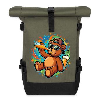 Bierbär mit Sonnenbrille Party Saufen und Konfetti - Rolltop Rucksack - Olive/Schwarz - Vorne